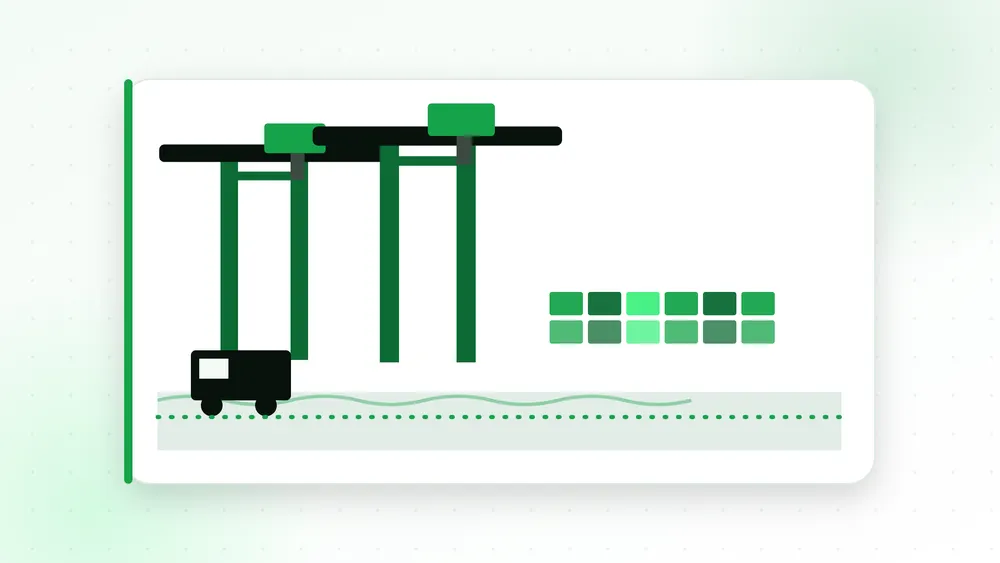 Illustration of port cranes, a container yard, and a truck on the Port Newark freight corridor